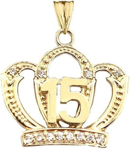 Certified 14k Gold CZ Quinceanera Sweet 15 Años Princess Crown Pendant in Saudi Arabia