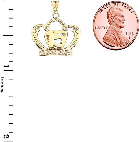 Certified 14k Gold CZ Quinceanera Sweet 15 Años Princess Crown Pendant in Saudi Arabia