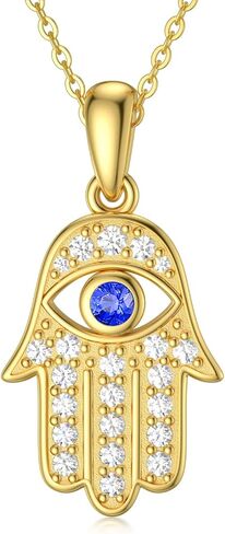 SISGEM Solid 14K Gold Evil Eye Necklace, Real Gold Fatima Hamsa Hand Pendant Necklace Fine Jewelry Anniversary Birthday Gifts for Her, Wife, Mom, Girlfriend,16''+2'' in Saudi Arabia