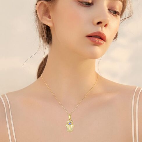 SISGEM Solid 14K Gold Evil Eye Necklace, Real Gold Fatima Hamsa Hand Pendant Necklace Fine Jewelry Anniversary Birthday Gifts for Her, Wife, Mom, Girlfriend,16''+2'' in Saudi Arabia