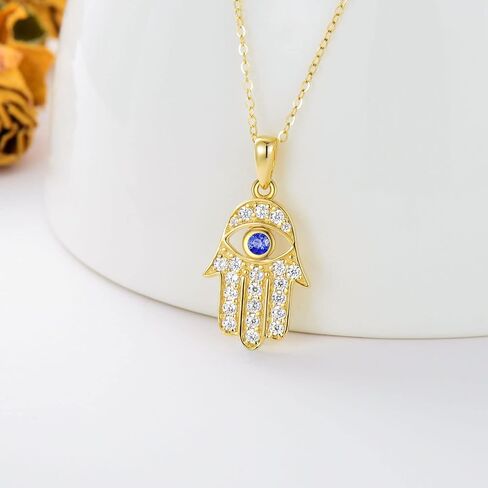 SISGEM Solid 14K Gold Evil Eye Necklace, Real Gold Fatima Hamsa Hand Pendant Necklace Fine Jewelry Anniversary Birthday Gifts for Her, Wife, Mom, Girlfriend,16''+2'' in Saudi Arabia