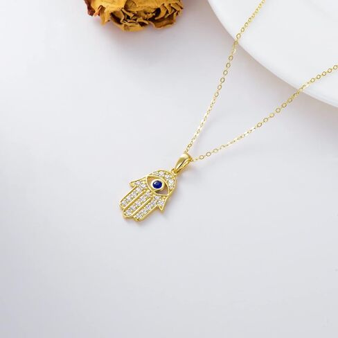 SISGEM Solid 14K Gold Evil Eye Necklace, Real Gold Fatima Hamsa Hand Pendant Necklace Fine Jewelry Anniversary Birthday Gifts for Her, Wife, Mom, Girlfriend,16''+2'' in Saudi Arabia