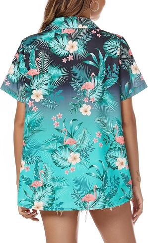 Hawaiian Shirt for Women Vacation Beach Tropical Button Down Shirts Summer Hawaii Aloha Short Sleeve Tops in Saudi Arabia