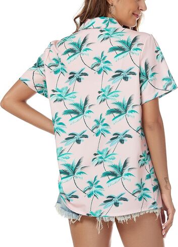 Hawaiian Shirt for Women Vacation Beach Tropical Button Down Shirts Summer Hawaii Aloha Short Sleeve Tops in Saudi Arabia