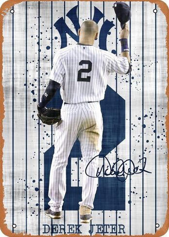 لافتة معدنية ذات مظهر عتيق - Yankees Derek Jeter - لوحة حائط من القصدير مقاس 8 × 12 بوصة in Kuwait