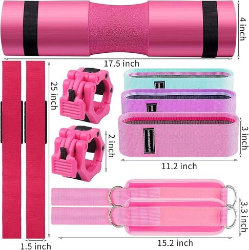 مجموعة من 11 قطعة من Gym Barbell وسادة وردية للقرفصاء، وضغطات الورك، والطعنات، ويوم الساق، وقضبان أولمبية قياسية مع مشابك أمان، وأشرطة مقاومة الورك، وأشرطة الكاحل، وحقيبة حمل in Saudi Arabia