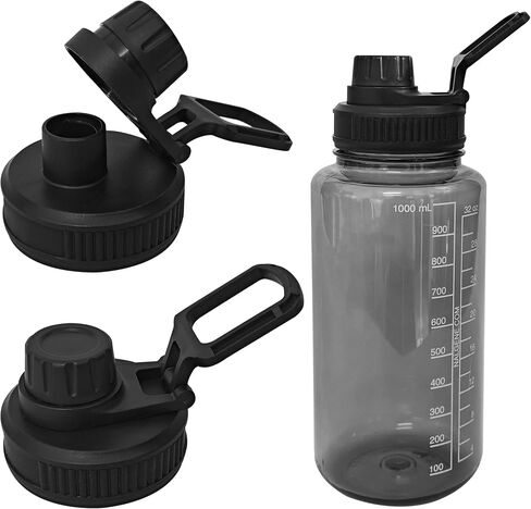 2 Pcs Replaceable Lid for Nalgene Sustain Tritan Water Bottle, Wide Mouth Loop Top Lid Compatible with Nalgene 32 oz, BPA Free, Replacement Cap Accessories with Handle Easy to Carry, Black in Saudi Arabia