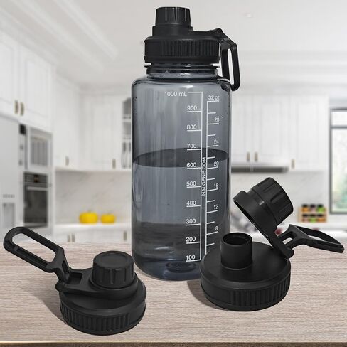 2 Pcs Replaceable Lid for Nalgene Sustain Tritan Water Bottle, Wide Mouth Loop Top Lid Compatible with Nalgene 32 oz, BPA Free, Replacement Cap Accessories with Handle Easy to Carry, Black in Saudi Arabia