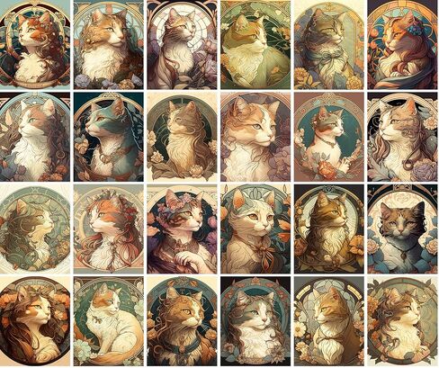 Large Stickers 24 pcs (2.5"x3.5" Each) Secret Life of Cats Vintage Postcards English Retro Greeting Card Reprint in Saudi Arabia
