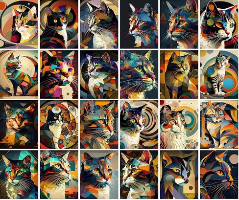 Large Stickers 24 pcs (2.5"x3.5" Each) Secret Life of Cats Vintage Postcards English Retro Greeting Card Reprint in Saudi Arabia