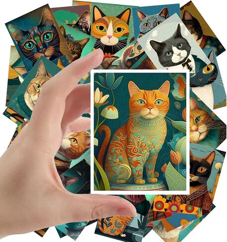 Large Stickers 24 pcs (2.5"x3.5" Each) Secret Life of Cats Vintage Postcards English Retro Greeting Card Reprint in Saudi Arabia