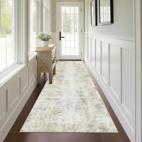 Capslpad Abstract Washable Runner Rug, 2x6 Beige Non-Slip Hallway Runner Rug, Modern Low Pile Kitchen Runner Rug, Ultra Soft Print Distressed Runner for Entryway, Bedroom, Laundry, Living Room in Saudi Arabia