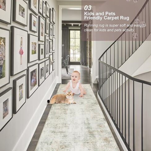 Capslpad Abstract Washable Runner Rug, 2x6 Beige Non-Slip Hallway Runner Rug, Modern Low Pile Kitchen Runner Rug, Ultra Soft Print Distressed Runner for Entryway, Bedroom, Laundry, Living Room in Saudi Arabia