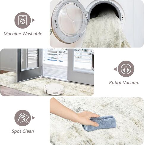 Capslpad Abstract Washable Runner Rug, 2x6 Beige Non-Slip Hallway Runner Rug, Modern Low Pile Kitchen Runner Rug, Ultra Soft Print Distressed Runner for Entryway, Bedroom, Laundry, Living Room in Saudi Arabia