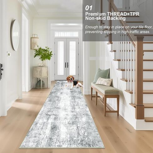 Capslpad Abstract Washable Runner Rug, 2x6 Beige Non-Slip Hallway Runner Rug, Modern Low Pile Kitchen Runner Rug, Ultra Soft Print Distressed Runner for Entryway, Bedroom, Laundry, Living Room in Kuwait