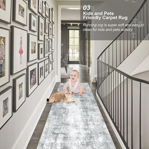 Capslpad Abstract Washable Runner Rug, 2x6 Beige Non-Slip Hallway Runner Rug, Modern Low Pile Kitchen Runner Rug, Ultra Soft Print Distressed Runner for Entryway, Bedroom, Laundry, Living Room in Kuwait