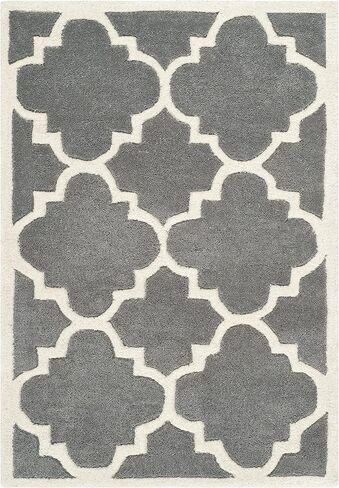 مجموعة SAFAVIEH Chatham مقاس 2 × 3 بوصة رمادي داكن/عاجي CHT730D سجادة مصنوعة يدويًا من الصوف الفاخر الهندسي in Saudi Arabia