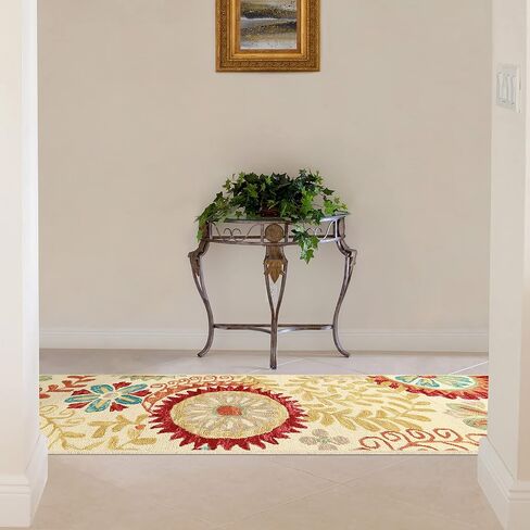 Superior Floral Medallion Eclectic Modern Country Cottage Hand-Tufted Handmade Wool Indoor Runner Rug, Cream, 2' 5" Wide x 8' Long in Saudi Arabia
