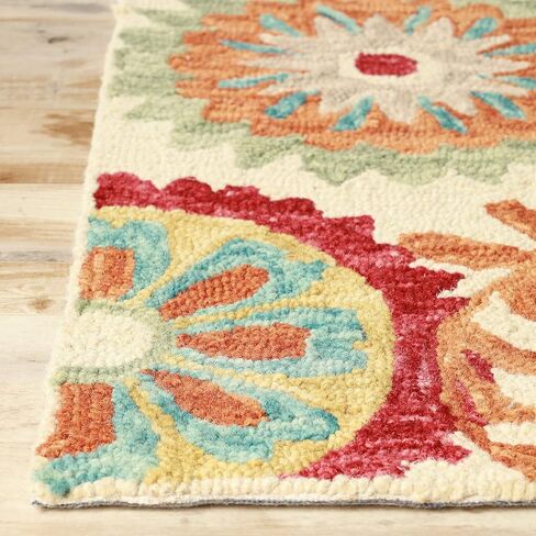 Superior Floral Medallion Eclectic Modern Country Cottage Hand-Tufted Handmade Wool Indoor Runner Rug, Cream, 2' 5" Wide x 8' Long in Saudi Arabia