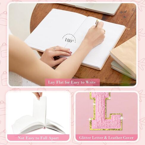Pink Journal Initial Lined Journal Notebook for Women A5 Hardcover Leather Journals for Writing, College Ruled Notebook, 200 Pages, 5.7'' X 8.3'' in Kuwait