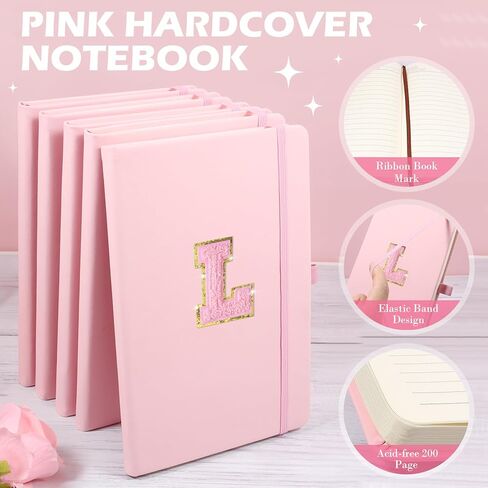 Pink Journal Initial Lined Journal Notebook for Women A5 Hardcover Leather Journals for Writing, College Ruled Notebook, 200 Pages, 5.7'' X 8.3'' in Kuwait