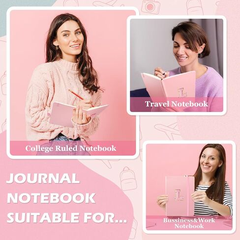 Pink Journal Initial Lined Journal Notebook for Women A5 Hardcover Leather Journals for Writing, College Ruled Notebook, 200 Pages, 5.7'' X 8.3'' in Kuwait