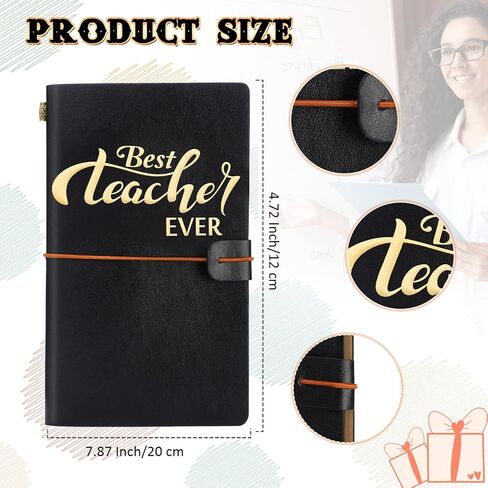 Spakon 4 Pcs Teacher Appreciation Gift Thank You Teacher Leather Journal Retro Refillable Notebook Writing Sketchbook for Teacher School Classroom Party Gift, 4.72 x 7.87 Inch(Black) in Saudi Arabia