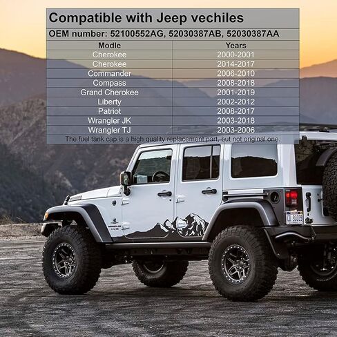 استبدال غطاء الغاز 52100552AG، 52030387AB، 52030387AA، متوافق مع Jeep Wrangler JK، Wrangler TJ، Liberty، Cherokee، Compass، Grand Cherokee، Commander، Patriot والمزيد in Kuwait