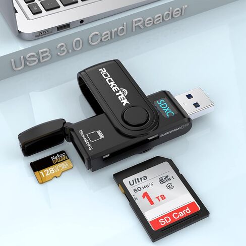 قارئ بطاقة SD USB 3.0، قارئ بطاقة ذاكرة فلاش Rocketek بفتحات مزدوجة مع غطاء بطاقة Micro SD قارئ بطاقات محمول USB 3.0 لـ SD، SDHC، SDXC، Micro SD، Micro SDHC، Micro SDXC - محرك فلاش USB 3.0 in Kuwait