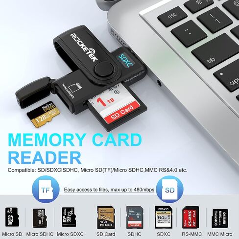 قارئ بطاقة SD USB 3.0، قارئ بطاقة ذاكرة فلاش Rocketek بفتحات مزدوجة مع غطاء بطاقة Micro SD قارئ بطاقات محمول USB 3.0 لـ SD، SDHC، SDXC، Micro SD، Micro SDHC، Micro SDXC - محرك فلاش USB 3.0 in Kuwait
