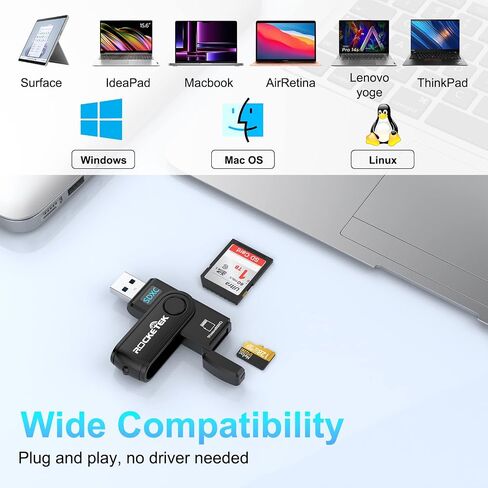 قارئ بطاقة SD USB 3.0، قارئ بطاقة ذاكرة فلاش Rocketek بفتحات مزدوجة مع غطاء بطاقة Micro SD قارئ بطاقات محمول USB 3.0 لـ SD، SDHC، SDXC، Micro SD، Micro SDHC، Micro SDXC - محرك فلاش USB 3.0 in Kuwait