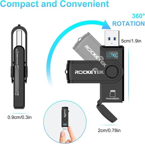 قارئ بطاقة SD USB 3.0، قارئ بطاقة ذاكرة فلاش Rocketek بفتحات مزدوجة مع غطاء بطاقة Micro SD قارئ بطاقات محمول USB 3.0 لـ SD، SDHC، SDXC، Micro SD، Micro SDHC، Micro SDXC - محرك فلاش USB 3.0 in Kuwait