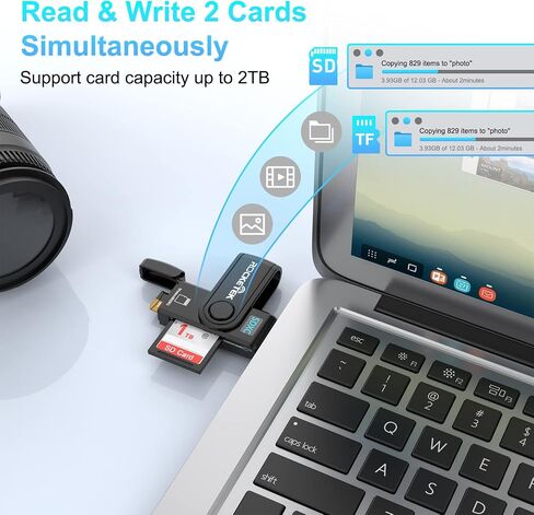 قارئ بطاقة SD USB 3.0، قارئ بطاقة ذاكرة فلاش Rocketek بفتحات مزدوجة مع غطاء بطاقة Micro SD قارئ بطاقات محمول USB 3.0 لـ SD، SDHC، SDXC، Micro SD، Micro SDHC، Micro SDXC - محرك فلاش USB 3.0 in Kuwait