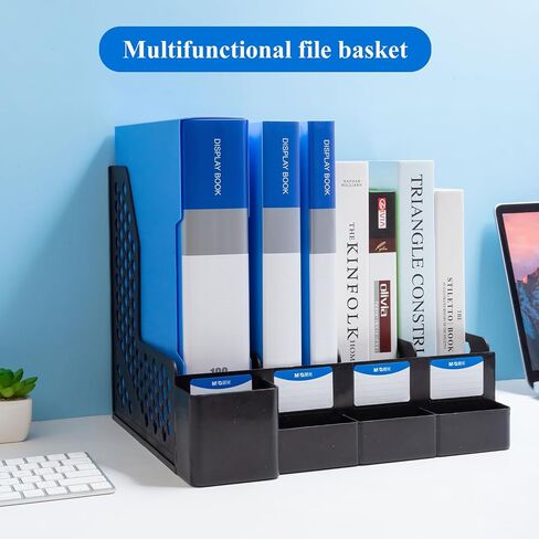 M&G Magazine File Holder Desktop Organizer, 4 Compartments Plastic File Holder Book Organizer with Extra Pen Holder Storage, Document Cabinet Rack Storage for Shool Office Home (Black) in Saudi Arabia