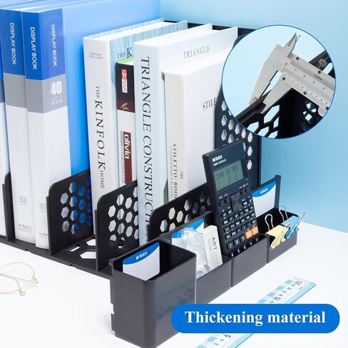 M&G Magazine File Holder Desktop Organizer, 4 Compartments Plastic File Holder Book Organizer with Extra Pen Holder Storage, Document Cabinet Rack Storage for Shool Office Home (Black) in Saudi Arabia