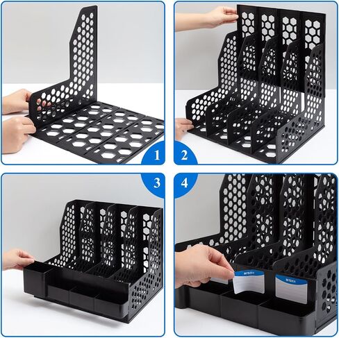 M&G Magazine File Holder Desktop Organizer, 4 Compartments Plastic File Holder Book Organizer with Extra Pen Holder Storage, Document Cabinet Rack Storage for Shool Office Home (Black) in Saudi Arabia