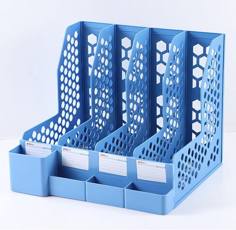 M&G Magazine File Holder Desktop Organizer, 4 Compartments Plastic File Holder Book Organizer with Extra Pen Holder Storage, Document Cabinet Rack Storage for Shool Office Home (Black) in Saudi Arabia