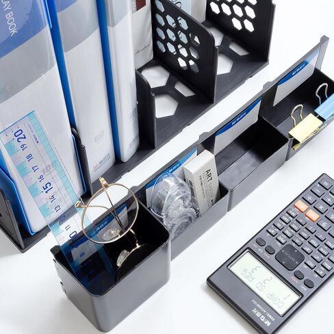 M&G Magazine File Holder Desktop Organizer, 4 Compartments Plastic File Holder Book Organizer with Extra Pen Holder Storage, Document Cabinet Rack Storage for Shool Office Home (Black) in Saudi Arabia