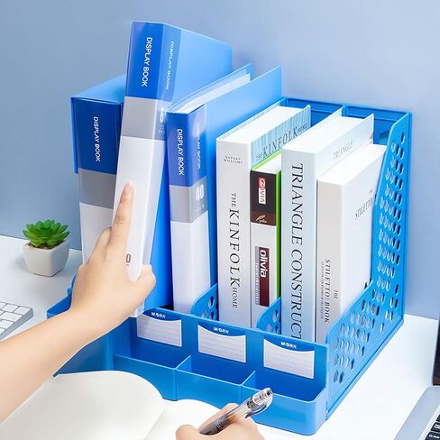 M&G Magazine File Holder Desktop Organizer, 4 Compartments Plastic File Holder Book Organizer with Extra Pen Holder Storage, Document Cabinet Rack Storage for Shool Office Home (Black) in Saudi Arabia