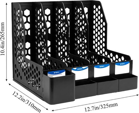 M&G Magazine File Holder Desktop Organizer, 4 Compartments Plastic File Holder Book Organizer with Extra Pen Holder Storage, Document Cabinet Rack Storage for Shool Office Home (Black) in Saudi Arabia