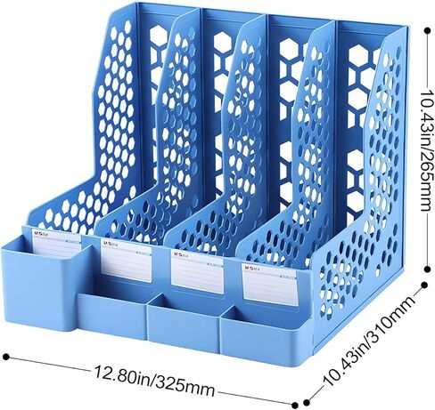 M&G Magazine File Holder Desktop Organizer, 4 Compartments Plastic File Holder Book Organizer with Extra Pen Holder Storage, Document Cabinet Rack Storage for Shool Office Home (Black) in Saudi Arabia