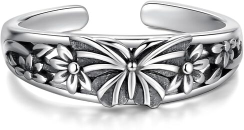 925 Sterling Silver Butterfly Toe Ring Adjustable Boho Flower Ring Summer Jewelry for Women in Saudi Arabia