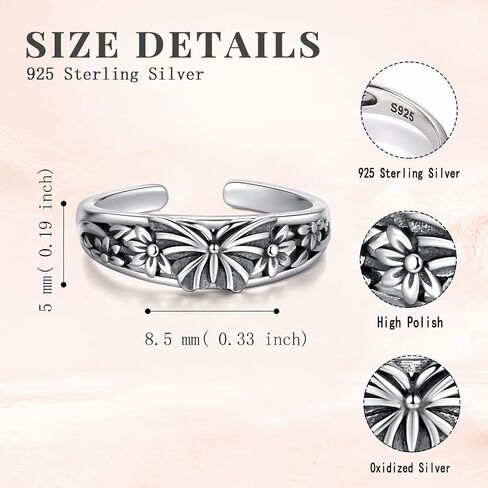 925 Sterling Silver Butterfly Toe Ring Adjustable Boho Flower Ring Summer Jewelry for Women in Saudi Arabia