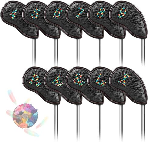 أغطية رأس حديد الجولف 11 قطعة من جلد البولي يوريثان السميك الناعم وخفيف الوزن بألوان قوس قزح وتطريز الحواف بشكل وثيق وواقي مقاوم للماء ومتين يناسب معظم العلامات التجارية (4-9 Pw Aw Sw Lw X) العدد in Kuwait