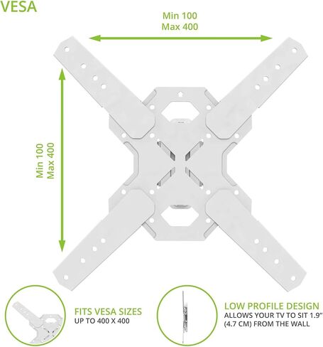 حامل تلفزيون مفصلي كامل الحركة من Kanto PS300W لأجهزة التلفاز مقاس 26 بوصة إلى 60 بوصة | ملف تعريف منخفض وامتداد 22 بوصة | متوافق مع معايير VESA حتى 400 × 400 | أبيض in Kuwait