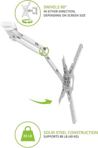 حامل تلفزيون مفصلي كامل الحركة من Kanto PS300W لأجهزة التلفاز مقاس 26 بوصة إلى 60 بوصة | ملف تعريف منخفض وامتداد 22 بوصة | متوافق مع معايير VESA حتى 400 × 400 | أبيض in Kuwait