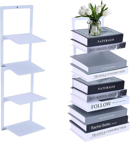 Invisible Book Shelf Floating Hanging Bookshelf Wall 2 Tier Floating Book Shelves for Wall, Metal Vertical Bookshelf, Spine Bookshelf for Living Room, Home, Office, Black,B Style in Saudi Arabia