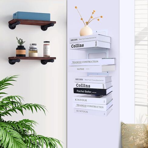 Invisible Book Shelf Floating Hanging Bookshelf Wall 2 Tier Floating Book Shelves for Wall, Metal Vertical Bookshelf, Spine Bookshelf for Living Room, Home, Office, Black,B Style in Saudi Arabia
