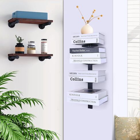 Invisible Book Shelf Floating Hanging Bookshelf Wall 2 Tier Floating Book Shelves for Wall, Metal Vertical Bookshelf, Spine Bookshelf for Living Room, Home, Office, Black,B Style in Saudi Arabia