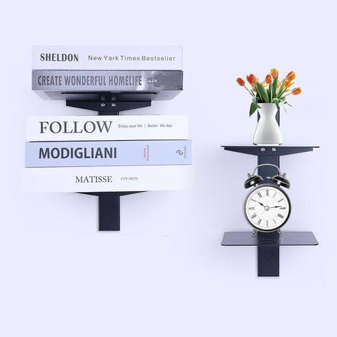 Invisible Book Shelf Floating Hanging Bookshelf Wall 2 Tier Floating Book Shelves for Wall, Metal Vertical Bookshelf, Spine Bookshelf for Living Room, Home, Office, Black,B Style in Saudi Arabia